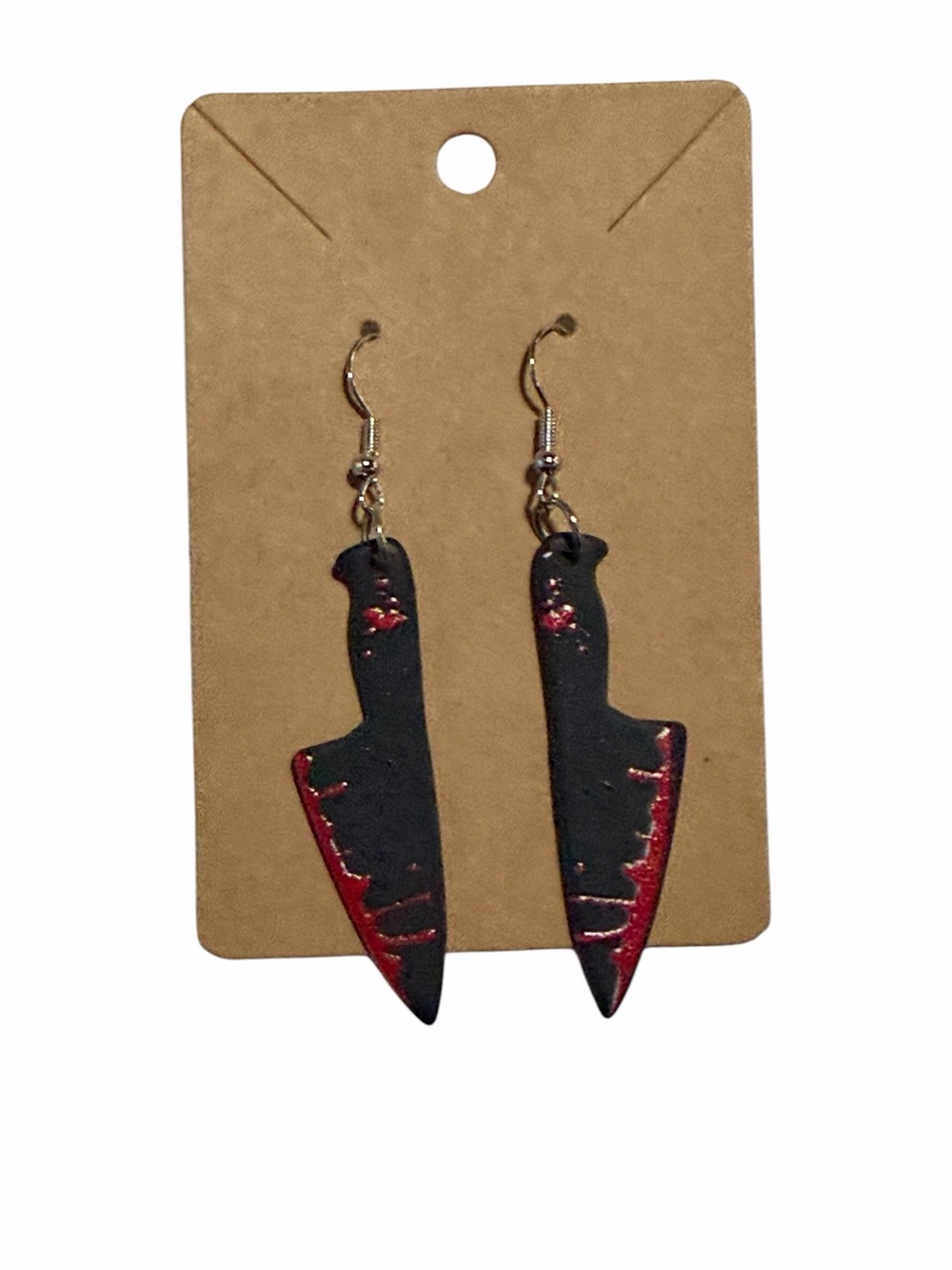 Handmade Black and Red Knife Dangle Earrings - Women Jewelry